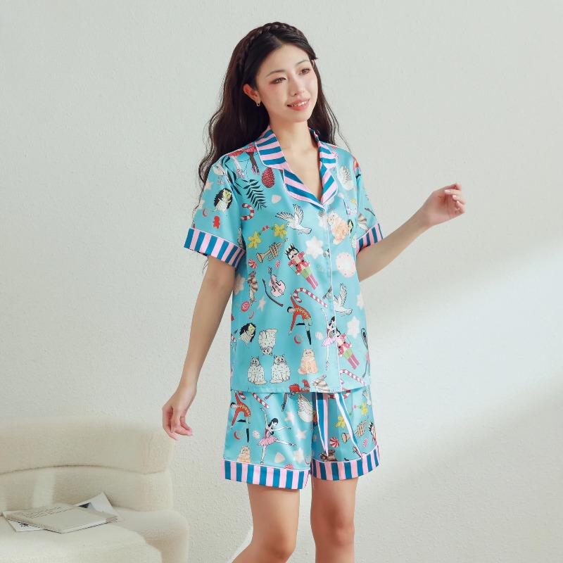 Pajamas, Women's Cartoon Printed Suit, Short Sleeved Shorts, High-end Home Clothes, Worn for External Wear