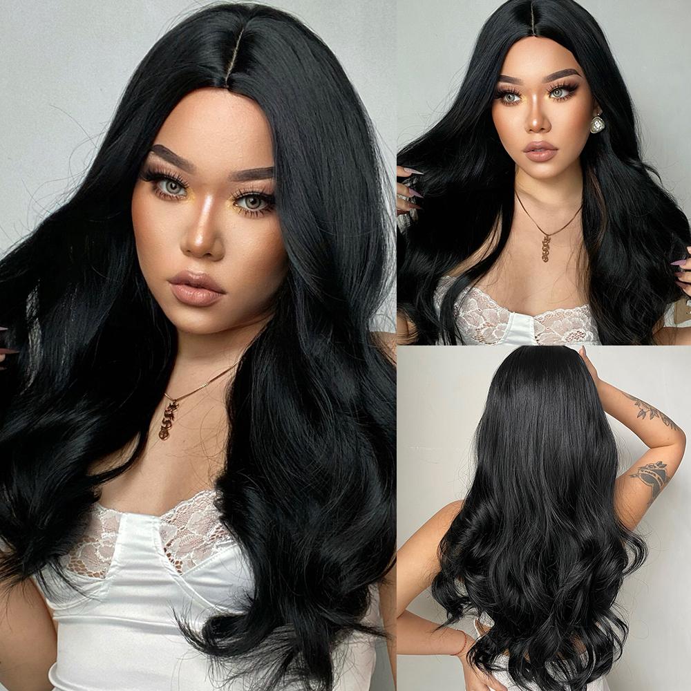 HENRY MARGU Long Wavy White Blonde Platinum Ombre Synthetic Wigs Natural Cosplay Wigs for Women Middle Part Wig Heat Resistant