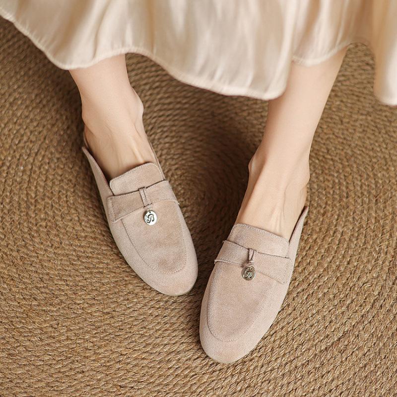 New Women's Bag Head Slippers Low Heel Slippers Large Size Shoes Flat Half Slippers Muller Cool Slippers Summer Half Drag Women