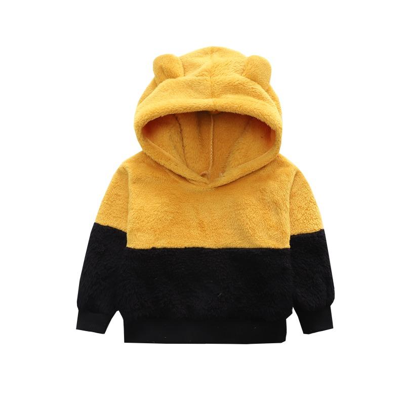 Autumn Baby Kids Boys Hooded with Ears for Girls Sport Coat Children Hooded Polar Fleece Clothes Colorblock Plush Jacket