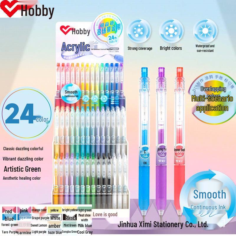 Acrylic Ballpoint Click Marker Pen Set - 12 Stackable Multi-Color Pens for Journaling & Art