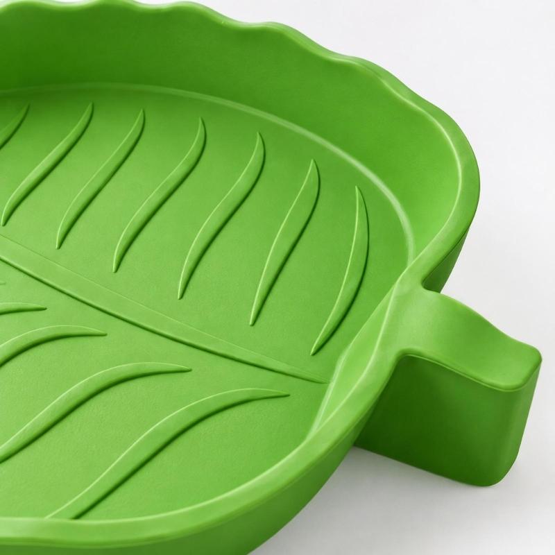 Molded Plant-Form Bowl Pair for Small Herps, Textured Plastic Dishes with Open Interiors for Food or Drinking Water