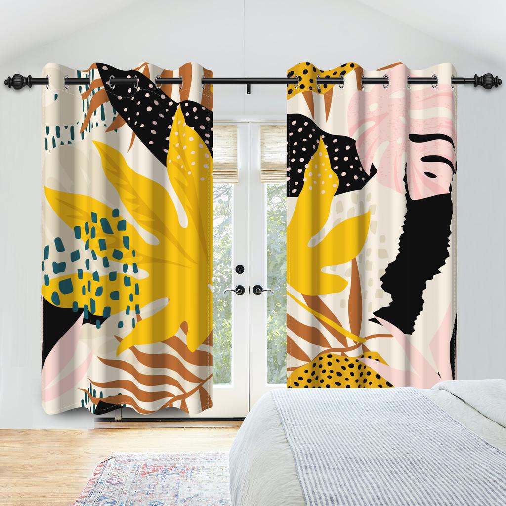 Boho Tropisches Blattmuster Vorhänge Erdtöne Palmenblatt Bedruckte Vorhänge Für Wohnzimmer Schlafzimmer Küche Verdunkelnde Fensterbehänge