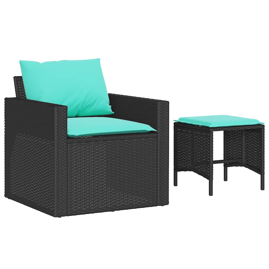 4 Piece Outdoor Sofa Set with Cushions Black Poly Rattan