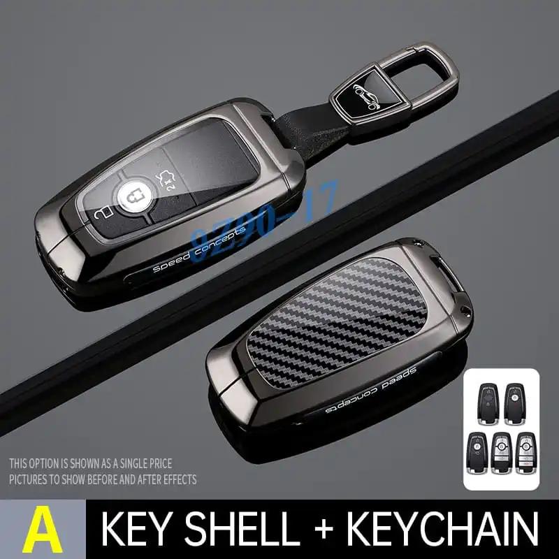 Metall Kohlefaser Auto Schlüsselanhänger Hülle Abdeckung Schlüsselring Für Tasche Ford Escape F150 Explorer Kuga Edge Bronco Sport Ecosport Mustang