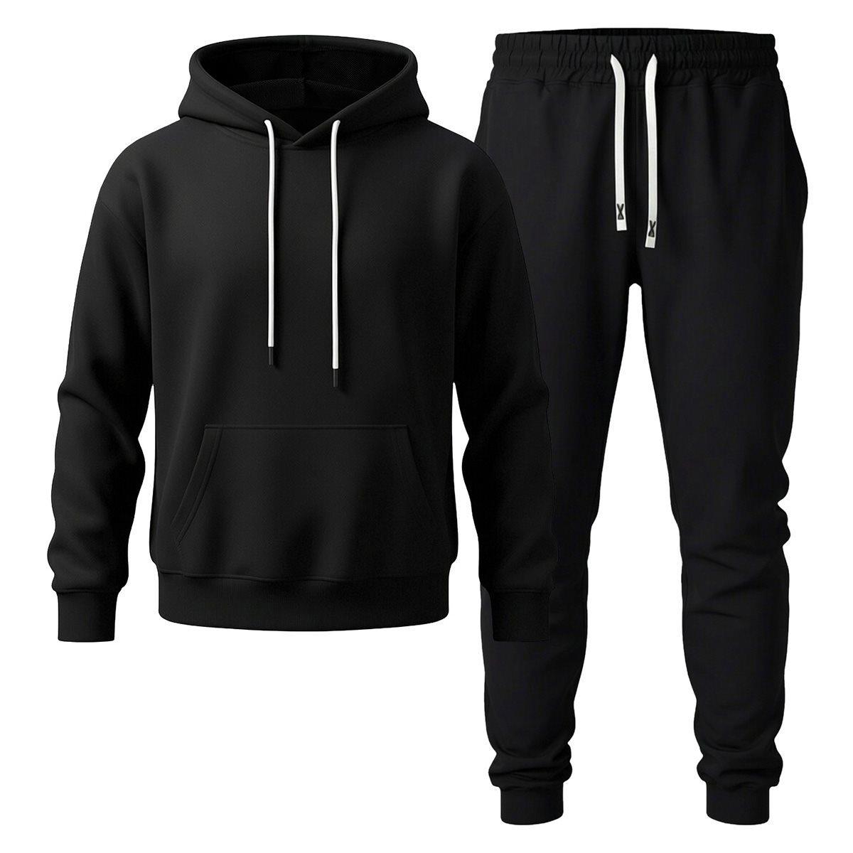 Men s Sports Set: Hooded Sweatshirt & Casual Pants Set M чёрный