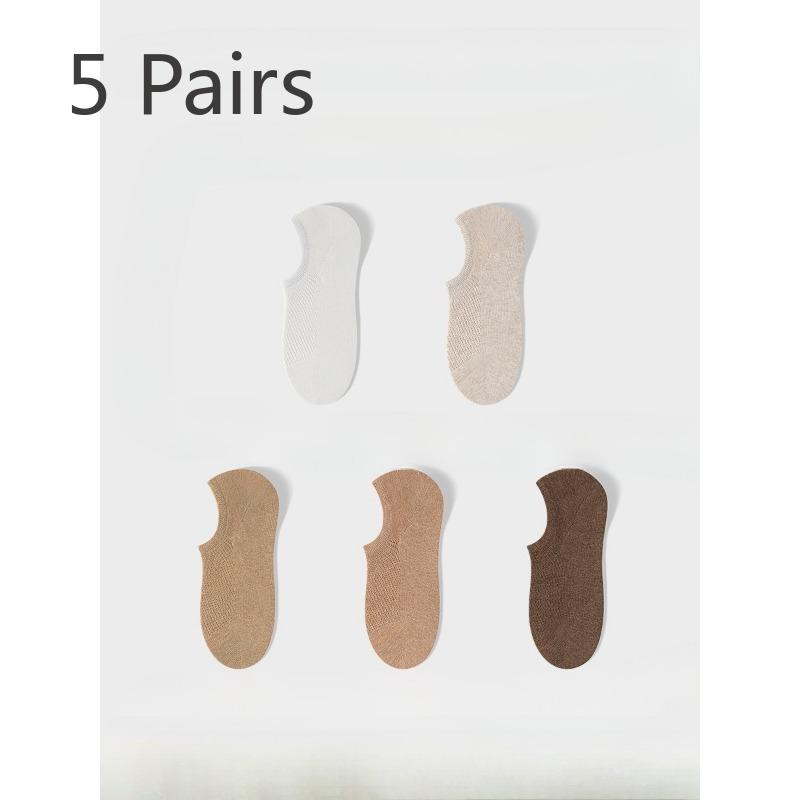 5 Pairs of Female Summer Cotton Ultra Thin Breathable Can Not Fall Off with Anti Odor Sweat Absorption Mesh Invisible Socks