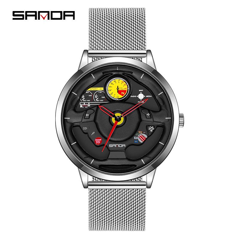 Sanda Men s Skeleton Quartz Steering Wheel Waterproof Wristwatch - Trendy  Creative Design