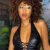 Fashion Goth Dark Grunge Pu Black Lace Up Gothic Halter Tops Punk Faux Leather Women Hollow Out Sexy Camis Fashion Streetwear Crop Tops