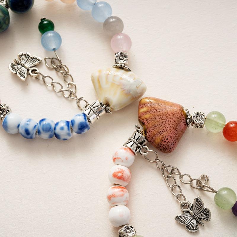 Bohemian Beaded Bracelet For Women, Vintage Natural Stone & Ceramic Shell Bracelet With Butterfly Charm, Colorful Layered Boho Jewelry For Daily& Gift