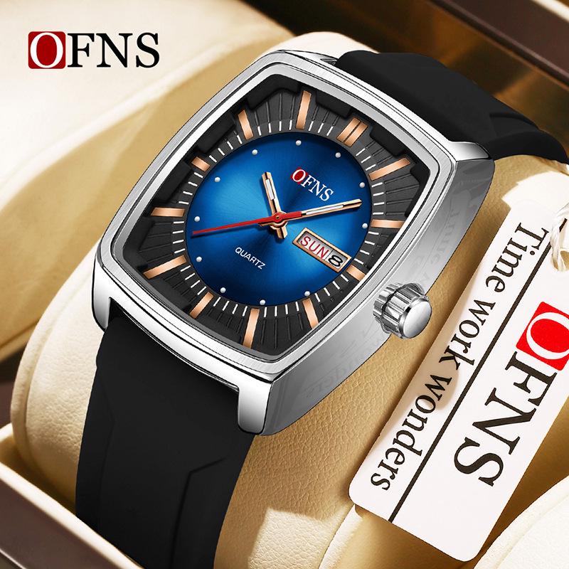 Oufanni Men's Classic Barrel Watch - Double Calendar, Waterproof, Quartz with 3D Luminous Scale