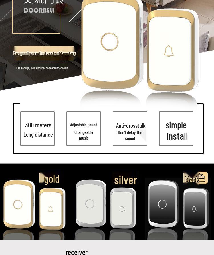 A20 Wireless Doorbell: UK Standard, Long-Range, AC Power, Electronic Music, One-to-One Caller for the Elderly