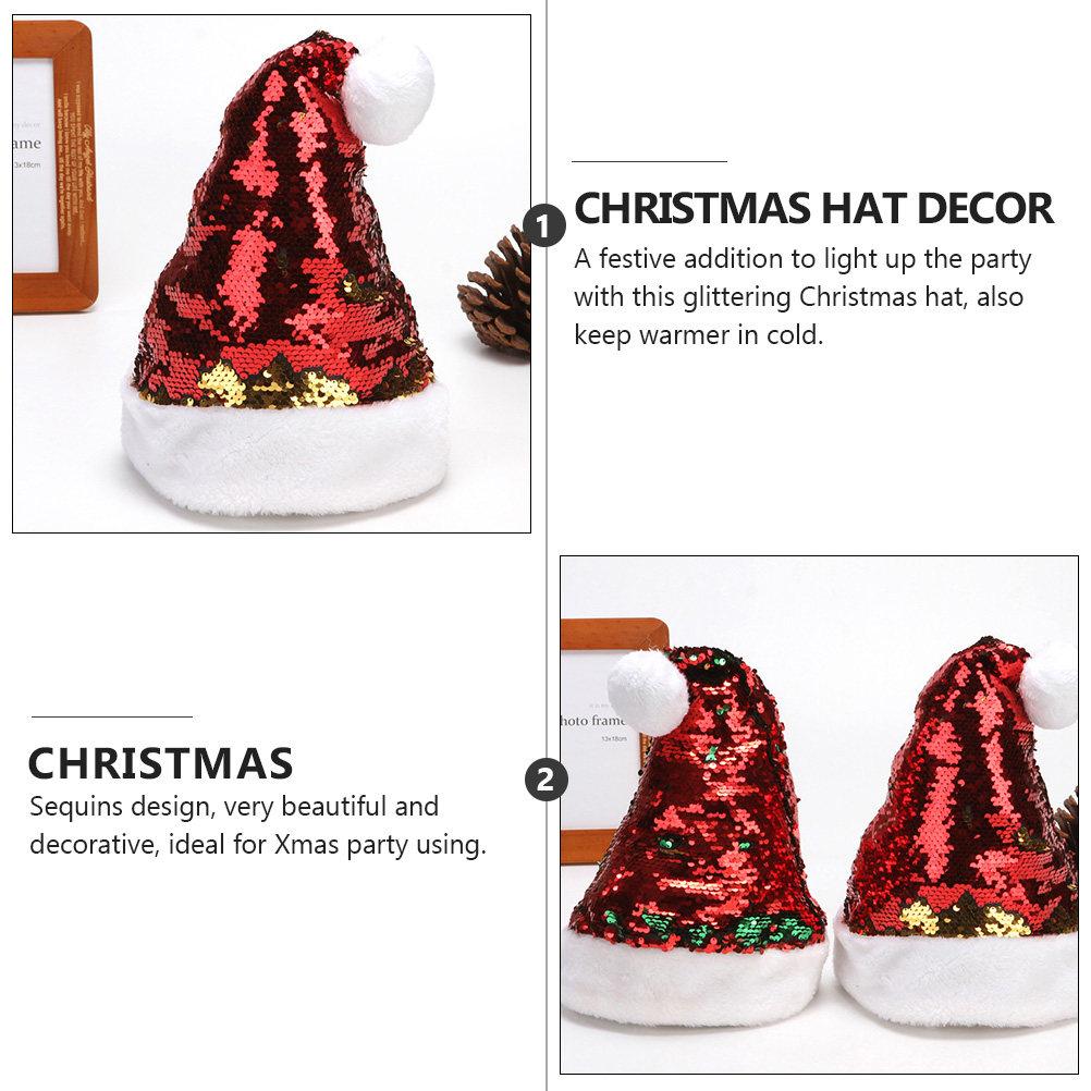 2Pcs Christmas Hats Sequins Short Soft Xmas Caps Shiny Decorative Holiday Party Santa Decor Accessories Festive Christmas Gift other