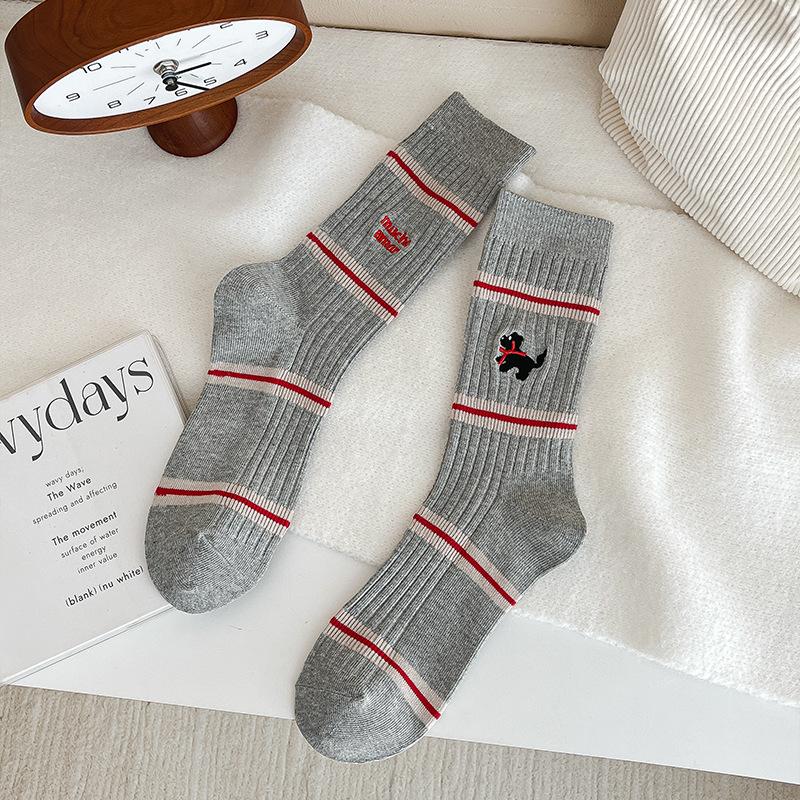 Cartoon Embroidery Cute Socks Women Casual Harajuku Streetwear Funny Dog Socks Japanese  Girls Lolita Kawaii Socks Sox