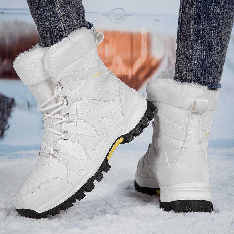 Couple Lace-up Snow Boots Fur-lined Half Boots Plush Cotton Shoes Anti-slip Winter Warm Outdoor Sneakers Wear-resistant