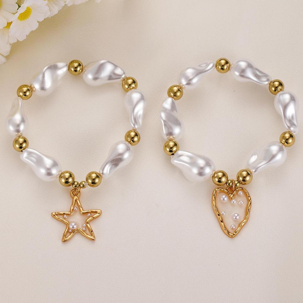 Baroque Sweet Luxurious Imitation Pearl Heart Shaped Pentagram Bracelet
