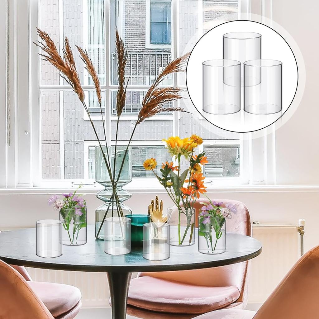 Vesici 20 Pcs Plastic Cylinder Vase Acrylic Cylinder Vase Bulk Small Clear Flower Container Hurricane Candle Holder Round Wide Container Centerpiece