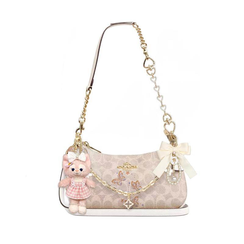 

COACH shoulder bag [Customized bag] Teri 24 classic presbyopic Logo zipper closure, pendant, scarf, bow, printing, extension Yungui glaze basic style білий