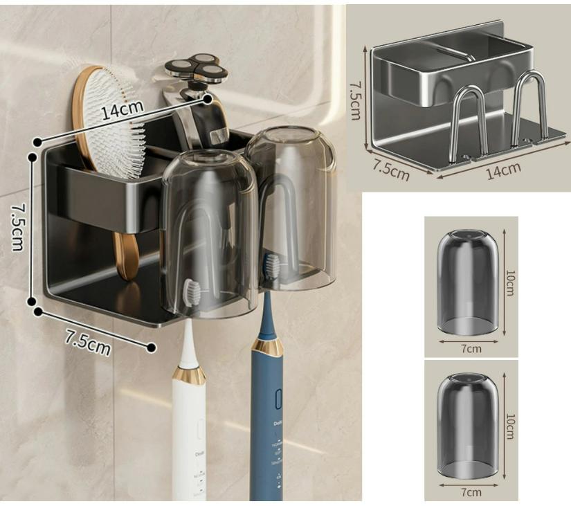 

Toothbrush holder, no drilling required, bathroom mouthwash cup and toothbrush storage, wall-mounted, aluminum alloy storage rac