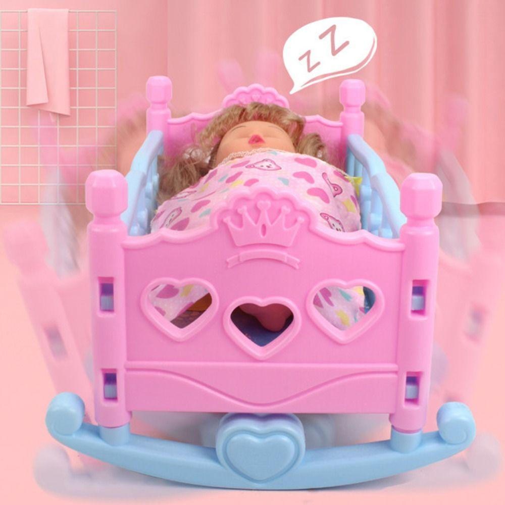 Infant Carriage Baby Doll Rocking Bed Pretend Play Doll Rocking Crib Baby Bed Cradle Girls Gift
