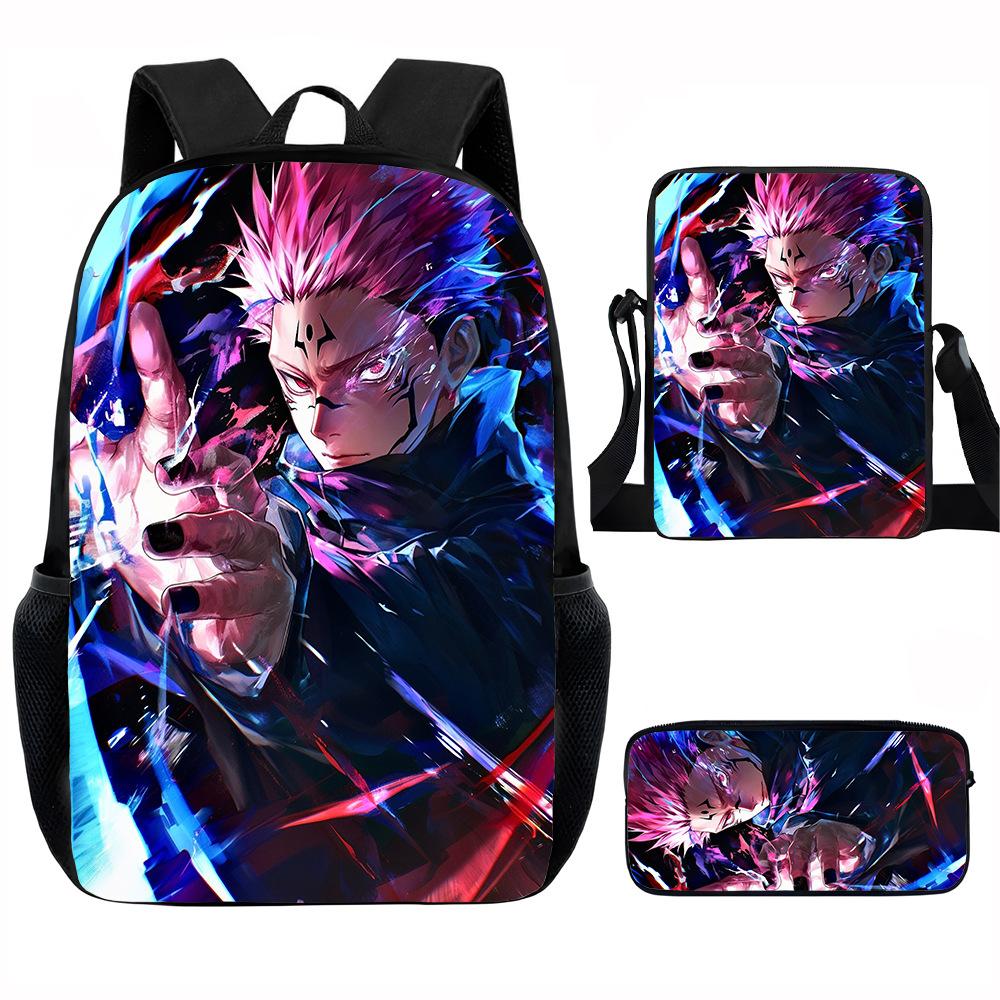 J-Jujutsu Kaisen 3pcs Set Backpack 40cm/15.7inch School Bags Shoulder Bag Pencil Case Computer Book Bag for Boys Girls Best Gift