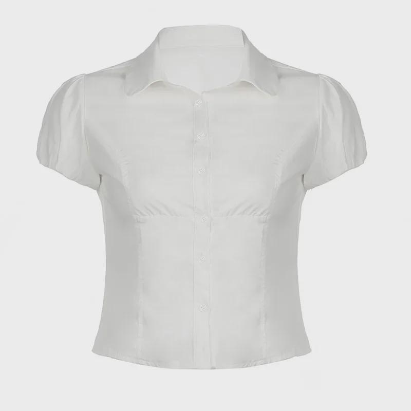 Bella's Chic Pleated Button-Down Short-Sleeve Lapel Top
