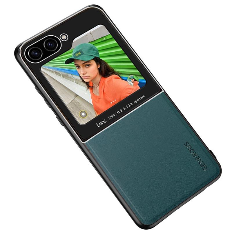 

Для Samsung Galaxy Z Flip7 FE 5G/Z Flip6 5G Чехол Кожаная Задняя Крышка с Защитой Маленького Заднего Экрана Green