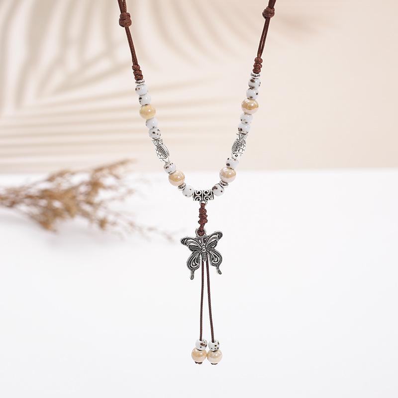 Ceramic Sweater Chain, Retro Ethnic Style Clothing Accessories, Geometric Autumn And Winter Sweater Necklace Stall