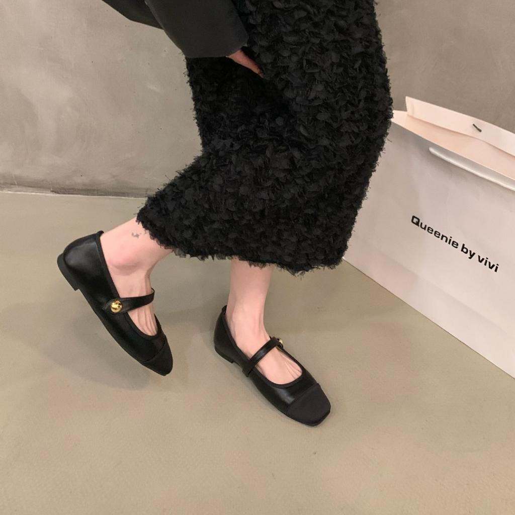 Women Flat Shoes Fashionable and Versatile Square Toe French Mary Jane Shoes Women New Summer Soft Soled Beanie Shoes2025