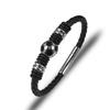 Fashion Stainless Steel Football Geometric Irregular Pattern Single Layer Braid Leather Bracelet Accessories for Men's Jewelry