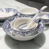 Blue and White Porcelain Pastoral Style Large Noodle Bowl, Microwave-Safe Ceramic Vegetable Dish, Underglaze Tableware