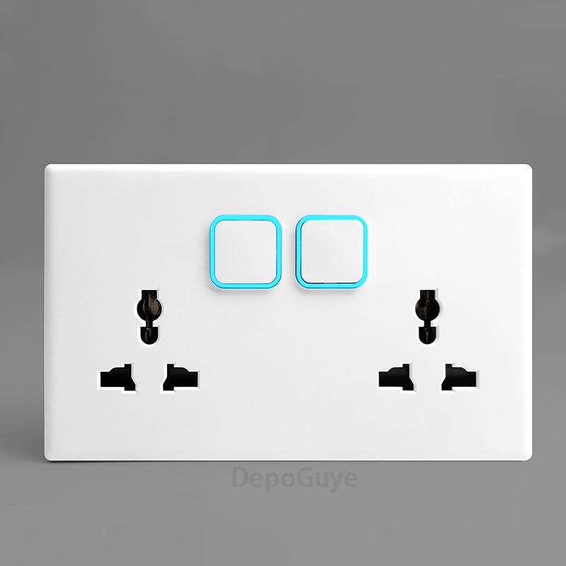 White 1 2 3 4 Gang Button Light Switch Panel Blue LED Indicator,UK Standard Wall Socket Universal Dual 3Pin USB C Power Outlet