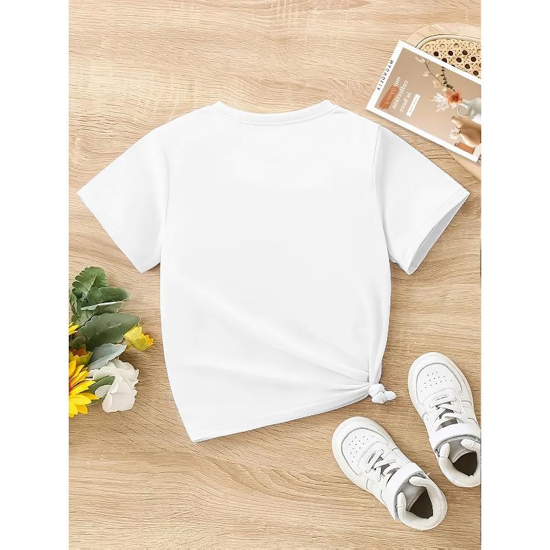 European sizes Style Kids' T-Shirt for Girls, Summer Clothing, Cartoon Print, Stylish and Fashionable, Beach, Seashells, Vacation, Coconut Tree