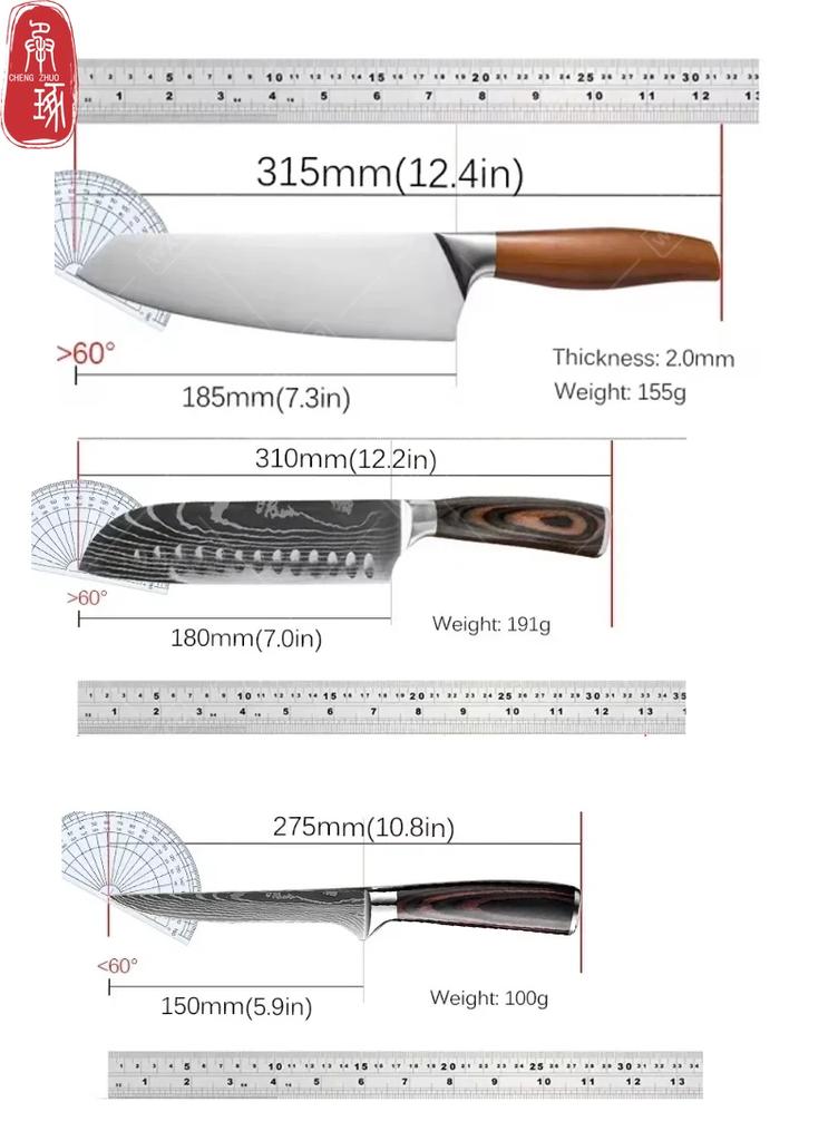 WXCOO Japanese Kitchen Chef's Knife Damascus Kitchen Steel Stainless Fish Fillet Slicing Santoku Knife Meat Cleaver Knife