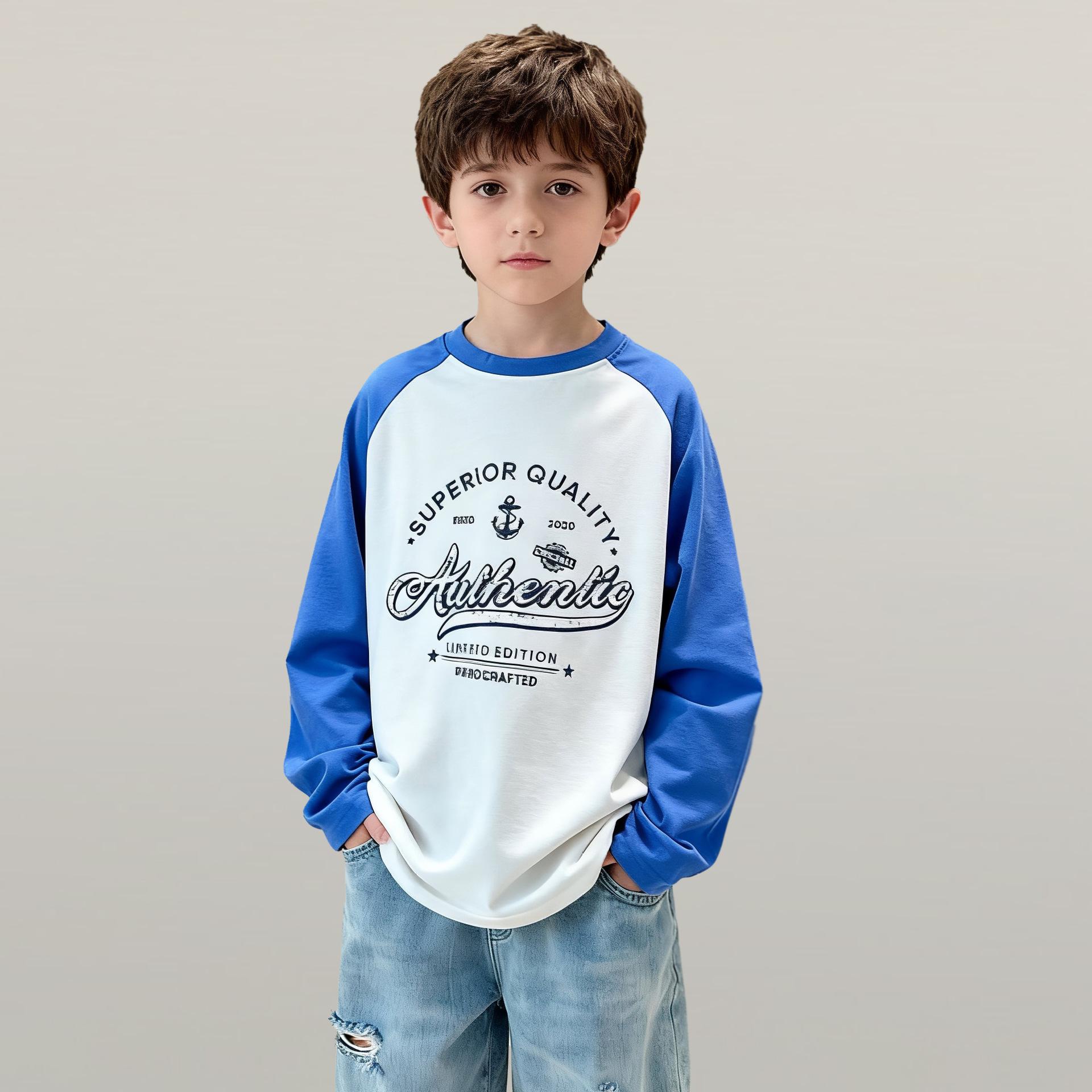 

Осенне-зимний топ с длинным рукавом из чистого хлопка с регланом и мультяшным принтом для мальчиков и девочек Up to 120cm