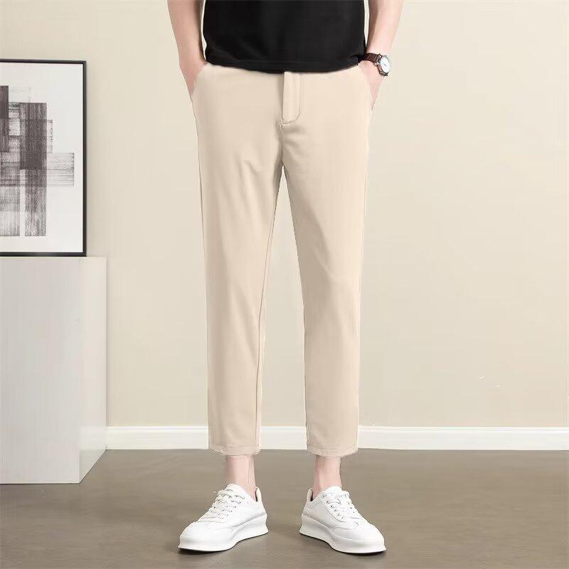 High-elasticity thin ice silk pants men's spring and summer new nine-point small trousers men's slim-fitting casual pants men