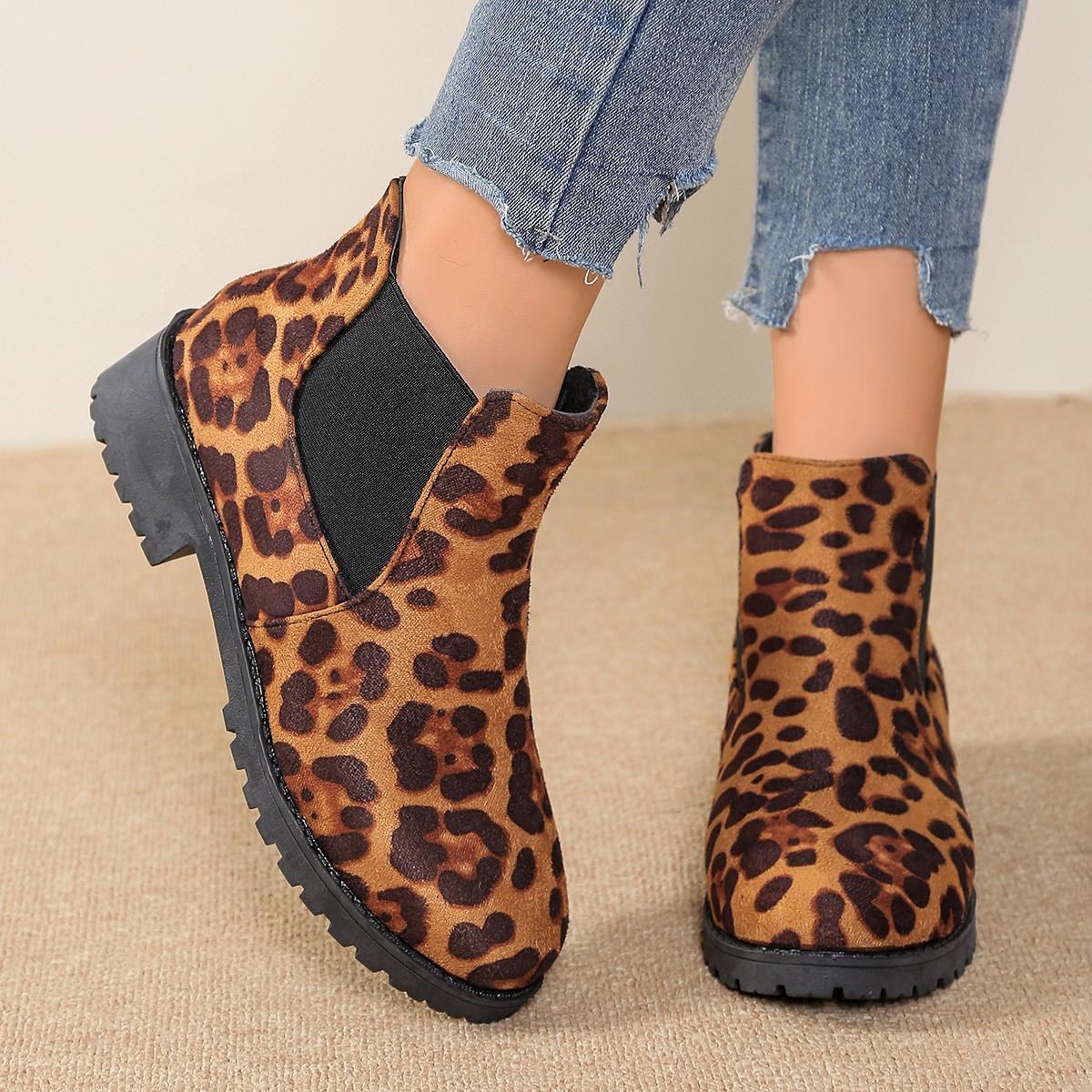 

Женские ботинки Мартина на толстом каблуке с круглым носком 43 цветной печати леопарда