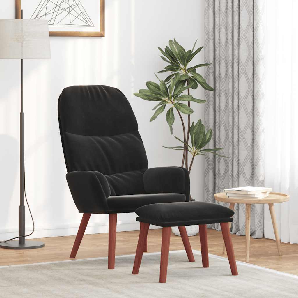 Black Velvet Relaxation Armchair with Footstool