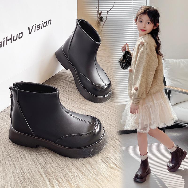 [Girls Martin Boots Children Leather Boots Winter Warm Boots Soft Sole Casual Fashion Short Boots for Girls]