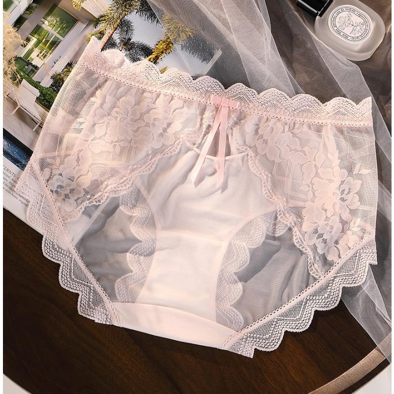 Plus Size Women's Cotton 7A Antibacterial Sexy Lace Pure Mesh Underwear