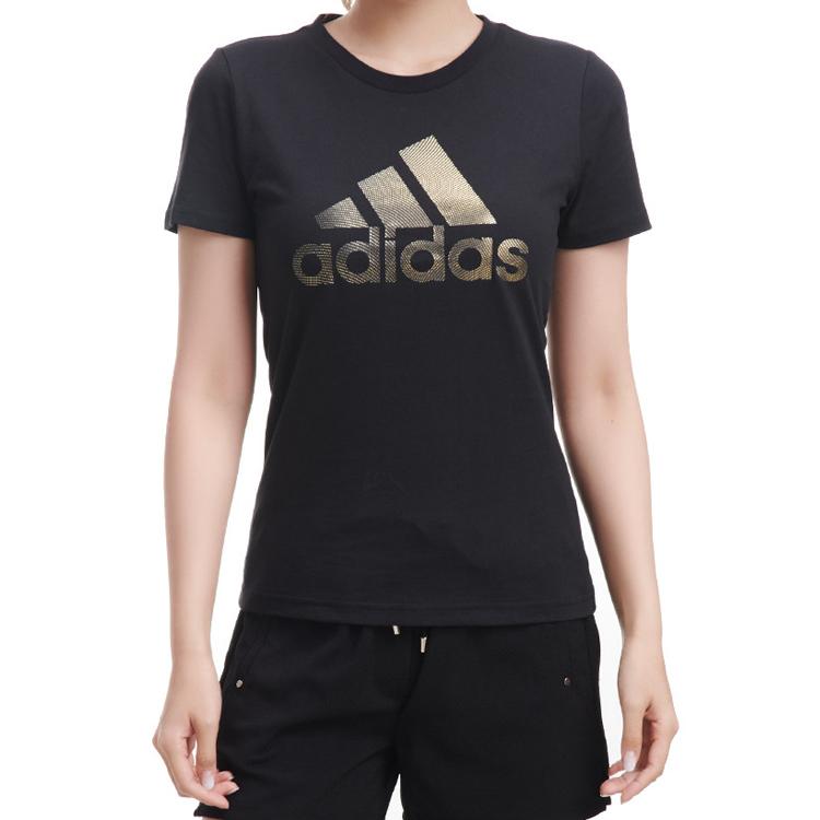 Adidas Foil Print Round Neck Sports T-Shirt Women Tops Black DW5723