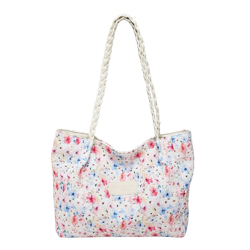 

Broken flower canvas bag women s spring new fashion casual tote bag simple commuter shoulder bag