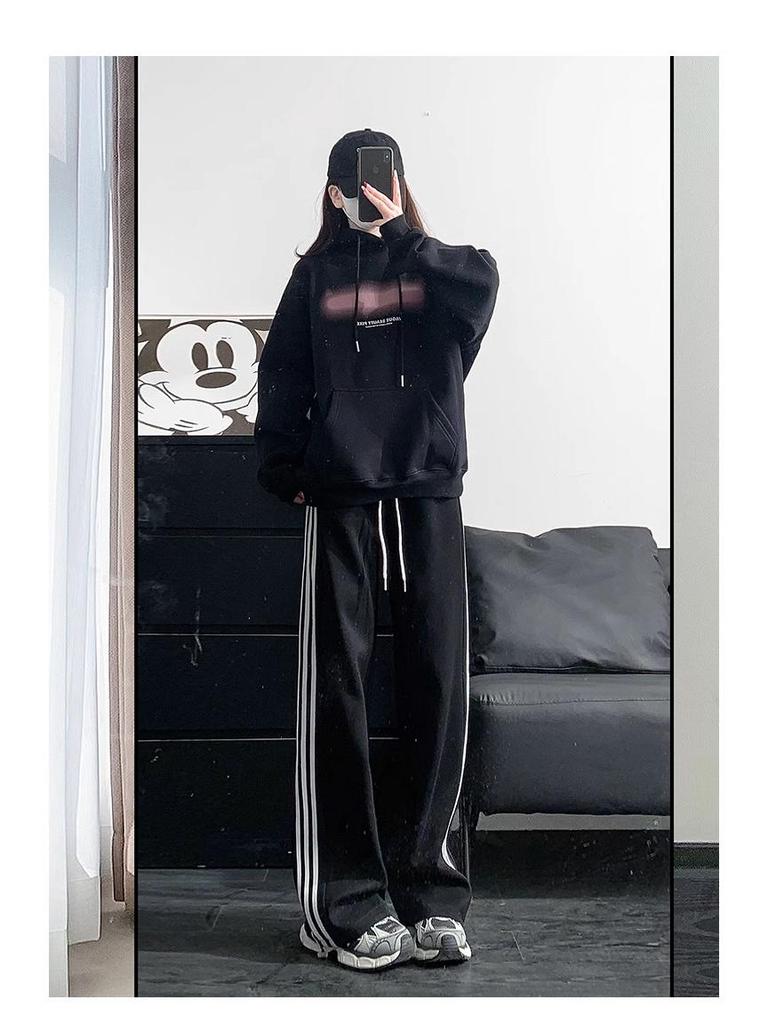 Women's White Gray Striped Wide-Leg Sweatpants - New for Spring & Autumn 2024