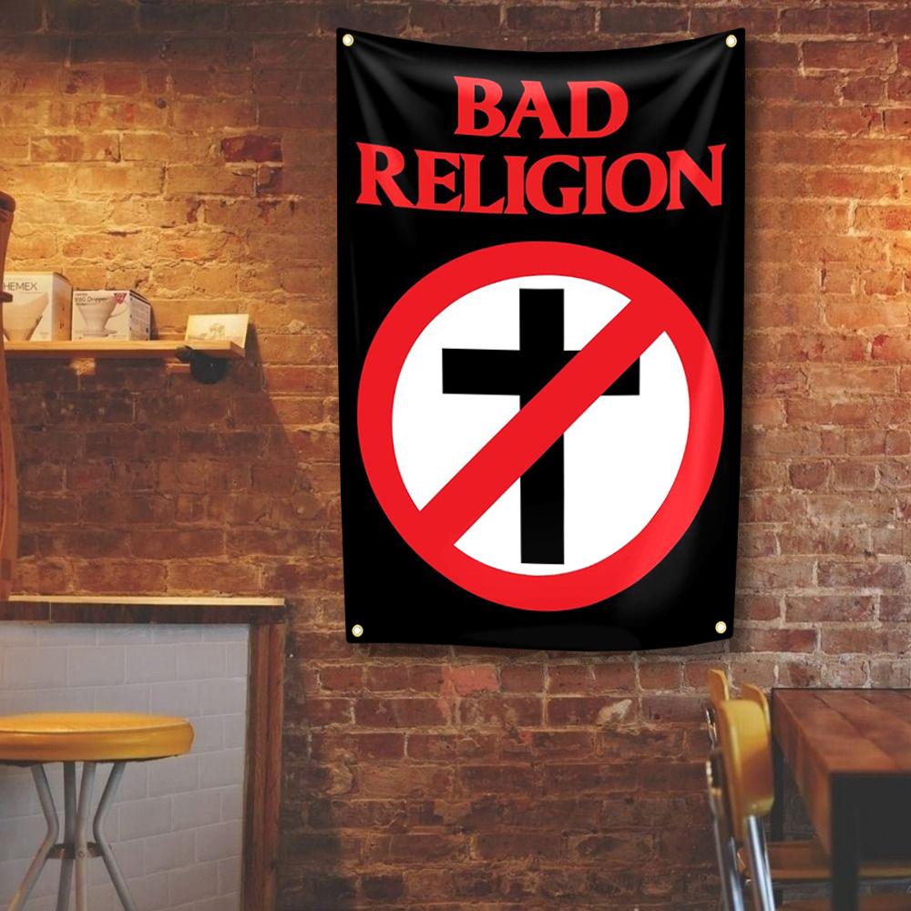 

Bad R-Religions Punk Rock Band Flag 4 Holes Wall Tapestry For Living Room Home Dorm Decor Wall Art Decor Background Cloth 29x37in
