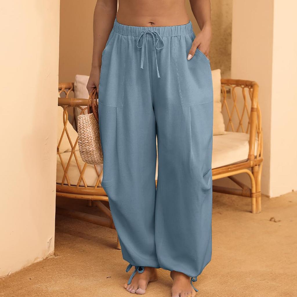 Women's Solid Color Elastic Waist Work Straight Tube Casual Yoga Pants