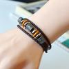 Men Bracelet Vintage Three Layers Braided Ethnic Stainless Alloy Hand-woven Exquisite Lightweight Faux Leather Decorative Wrist Strap