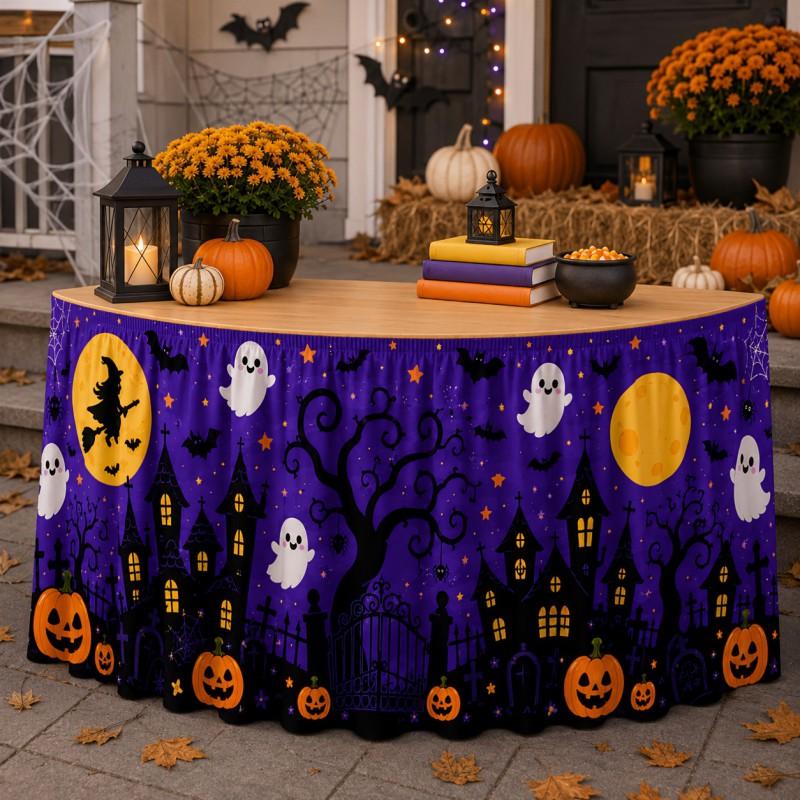 Halloween Table Skirt Round Party Dessert Buffet Decor Home Decoration Printed Fabric Cover