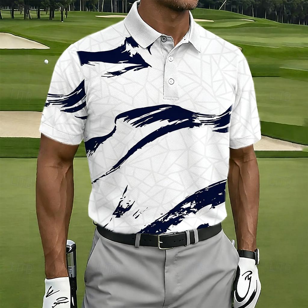 Golf Must-Have! Geometric Pattern Short Sleeve Polo Shirt, Ideal for Golf