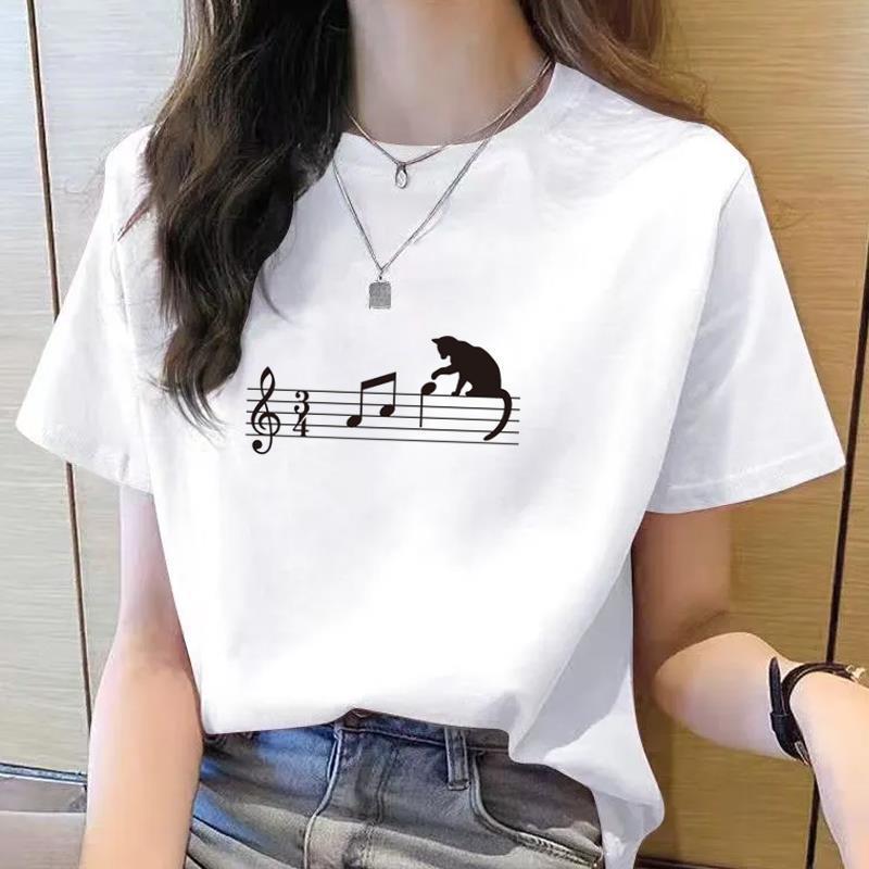 Women's 90s Trend Casual Cat Print Short Sleeve T-Shirt