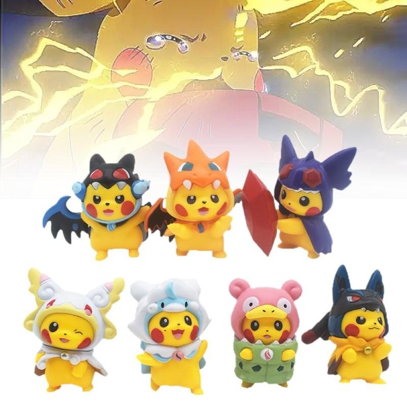 Adorable 7 Piece Pikachu Transformation Plush Toy Set Cute Cartoon Pvc Figures